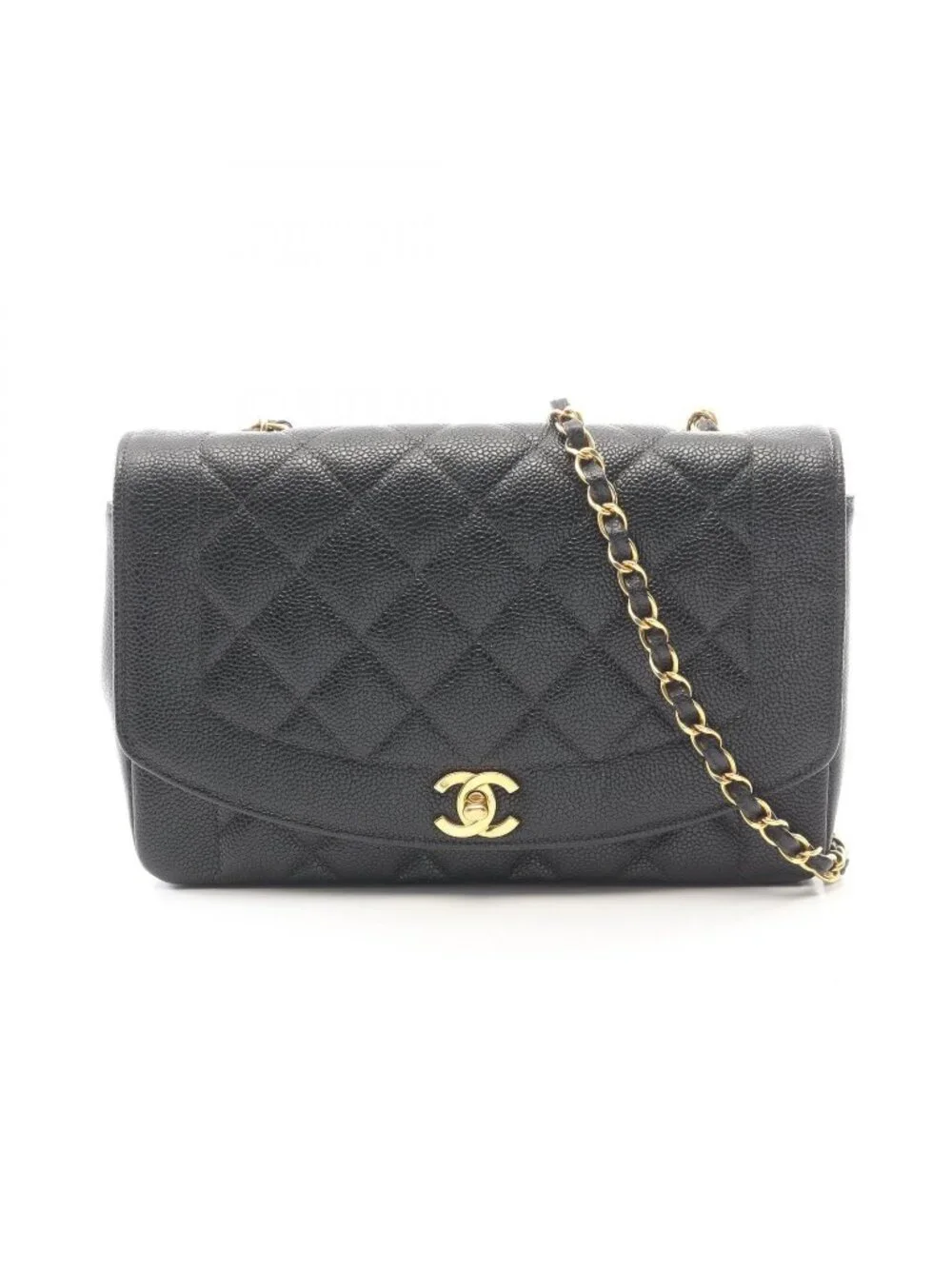 Chanel Shoulder Bag Quilted Diana Flap Black Caviar Leather Chain